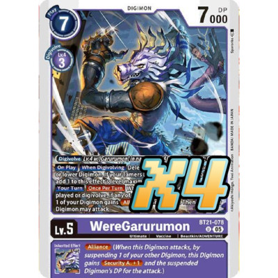 4X WereGarurumon BT21-078 Uncommon World Convergence NM Digimon Card Game