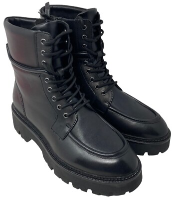 Tamaris Black Leather Size 10 Women's Combat Boots Lace Up Shanlie 41 EU New