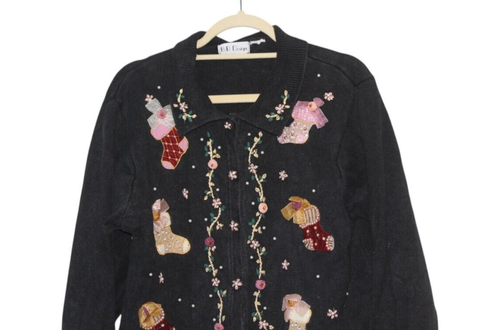 Cardigan BP Designs Women's Black Beaded and Embellished Holiday Sweater - Picture 2 of 8