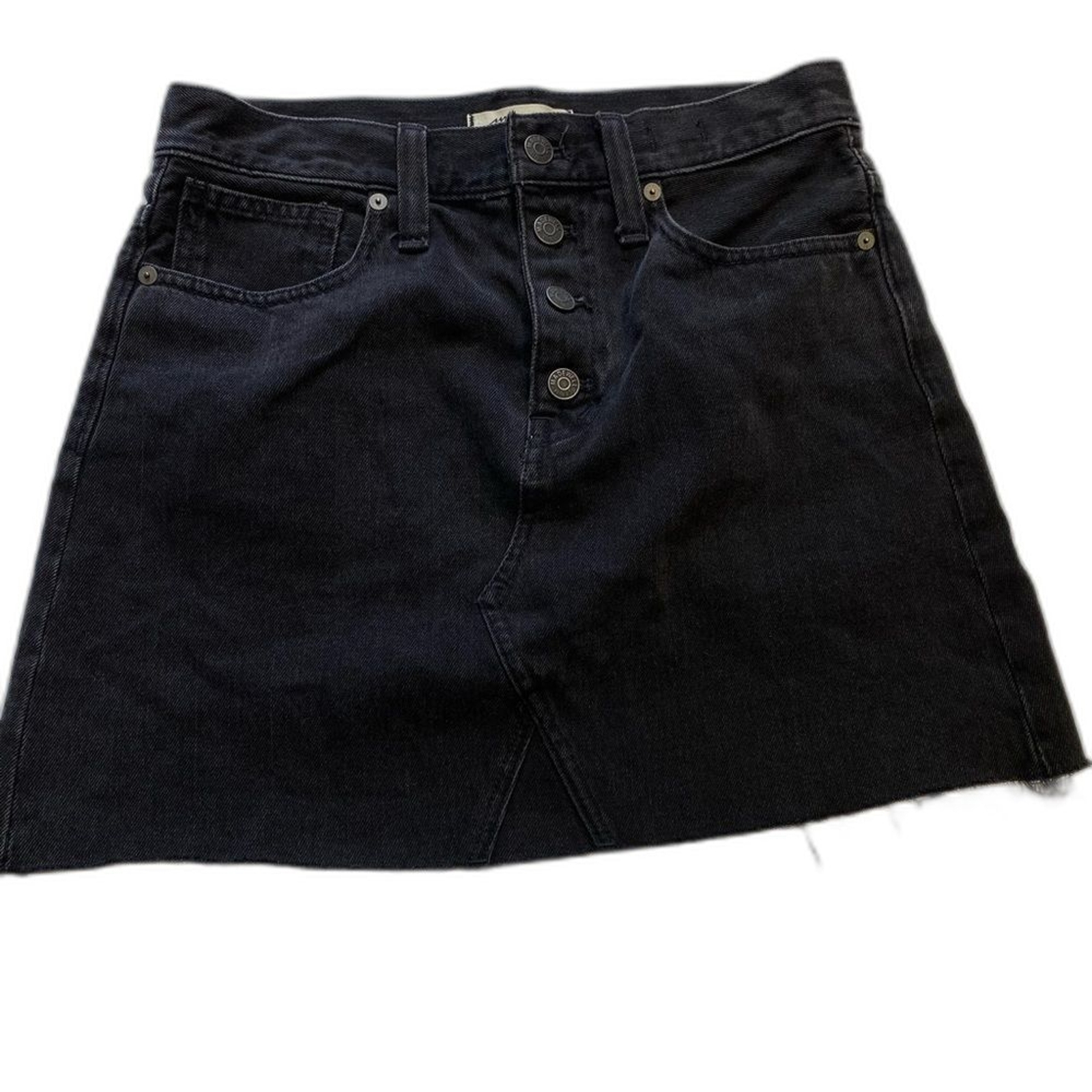 Madewell Black Rigid Denim Mini Button-Front Skirt Size 26 NWT
