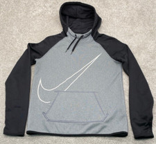 Nike Dri-Fit Womens S Hoodie Medium Grey Black Therma Fit Thumb Holes Swoosh