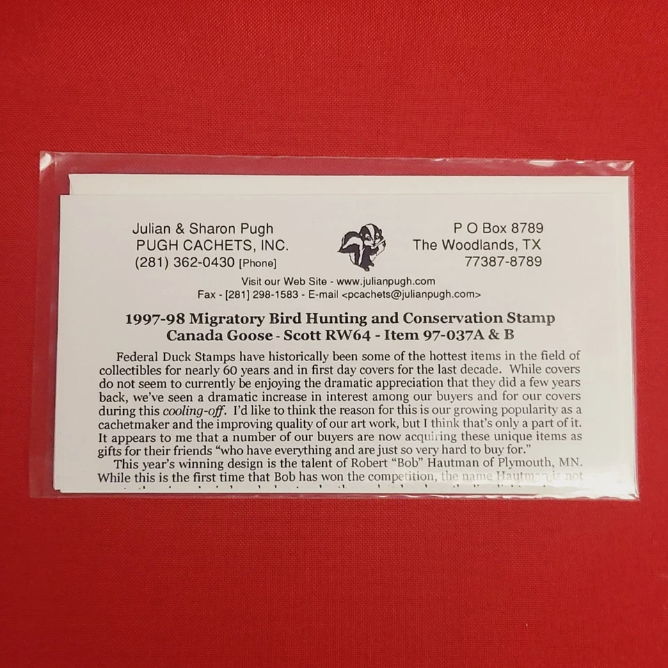 First Day of Issue Canada Goose Duck Station Stamp Cache Envelope Enclosure - Image 2 of 4