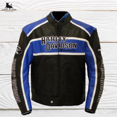 Harley Davidson Men's CLASSIC BLUE CRUISER Jacket Motorcycle Real Leather Jacket