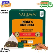 VAHDAM, India's Original Masala Chai Tea Bags, Non GMO, 15 Count (Pack of 1)  ..