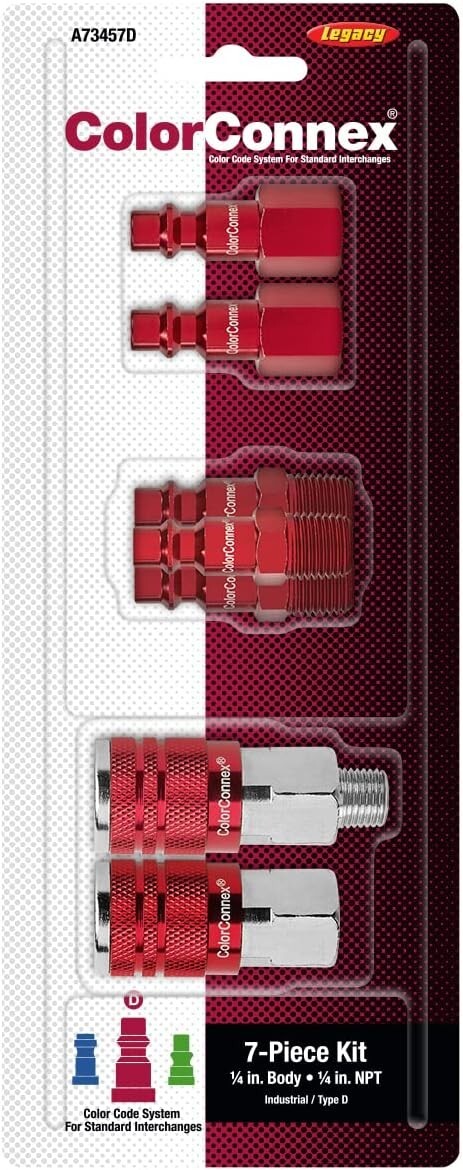 ColorConnex Coupler Plug Kit Type D 1 4in NPT 1 4in Body Red 7 PC
