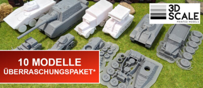 Restposten mit 10 Modellen mit z.B. WW2 Panzer, LKW Bausatz im Maßstab 1:87 (H0)