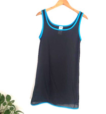 Speedo Women's Swim Cover Up Dress Mesh Black with Blue Trim Sz S/P Made in USA