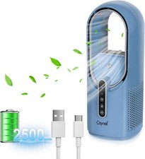 Blue Desktop Fan 11.8" Portable Bladeless Desktop Personal Fan w/ 7 Colors Light