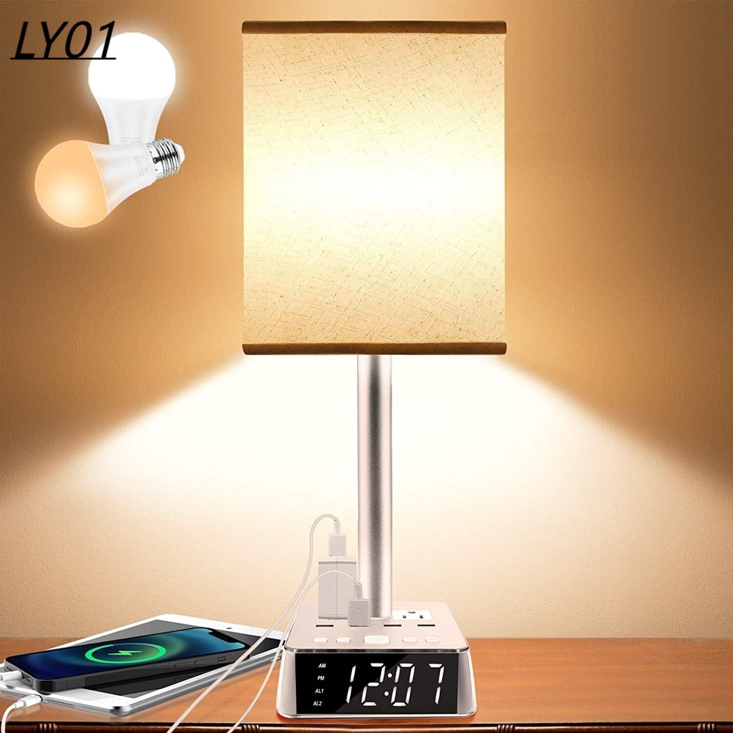 Modern Table Lamp with 4 USB Ports and AC Outlets for Bedside Convenience-image