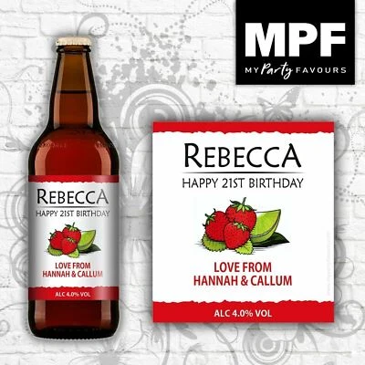 MY PARTY FAVOURS Personalised Fruit Cider Bottle Labels - Strawberry - Birthday Gift Any Occasion