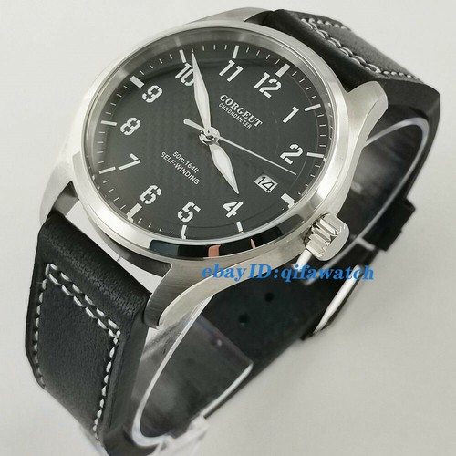 40mm CORGEUT black dial steel case date Japan NH35 Automatic Movement mens  Watch 682698400845 | eBay