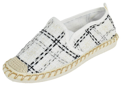 Flat Women Canvas Slip-On Loafers Espadrilles Jute Breathable PLEDGE-35 White