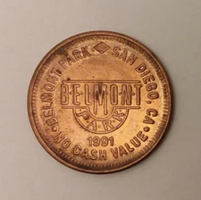 Belmont Park Prime Time San Diego, CA 1991 Arcade Game Token 24mm