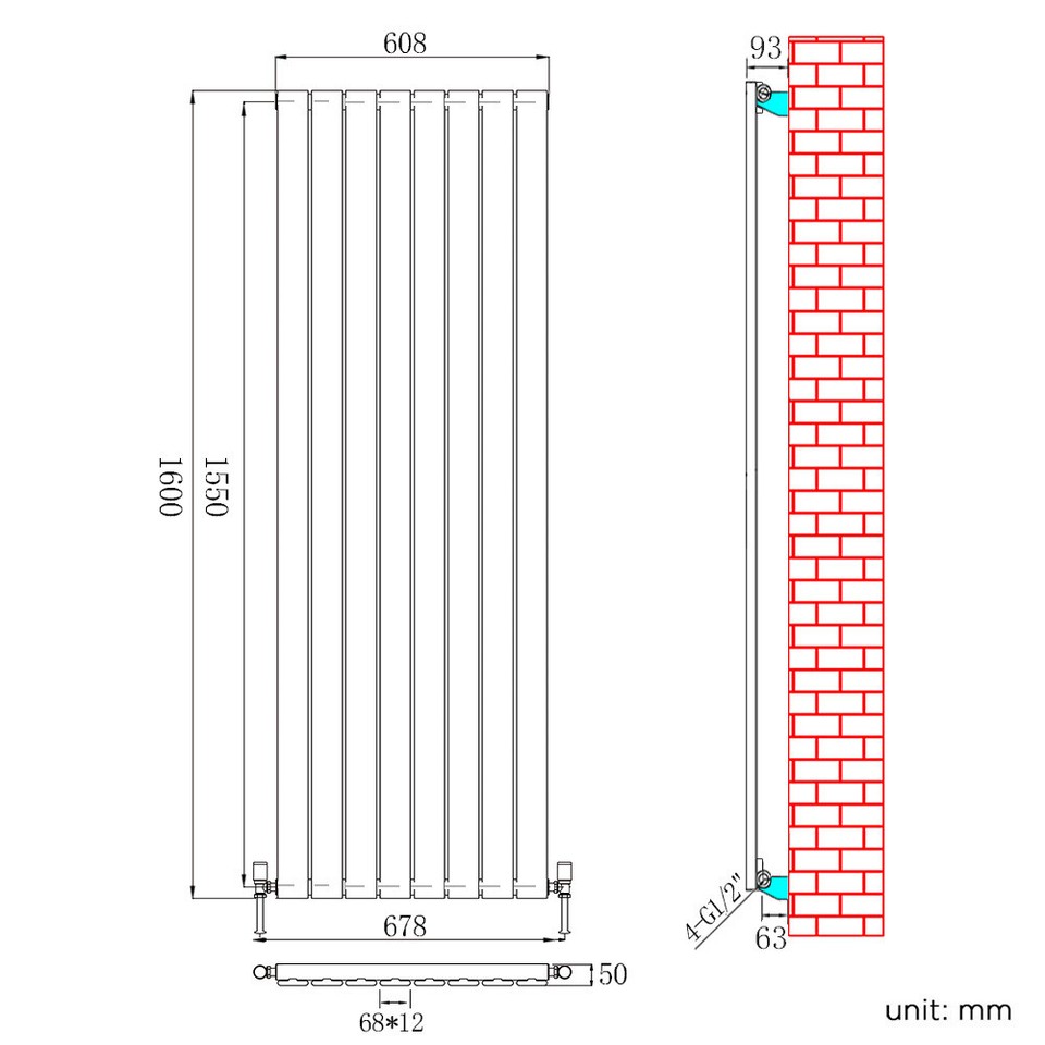 Vertical Flat Panel Designer Tall Radiator 1800 1600 Modern Central ...