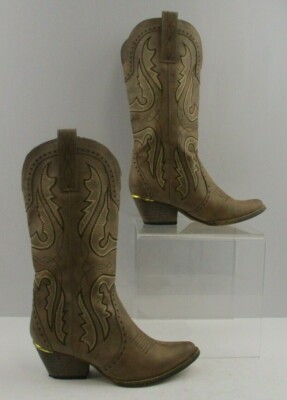 Bottes Cowgirl En Cuir Very Volatile - Marron - Talon Bloc Moyen - Pointure Medium (B/M) - Neuves Dans Boîte