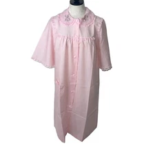 Sears Robe Womens Vintage Size Small Pink Perma Prest Button Front Lace Trim