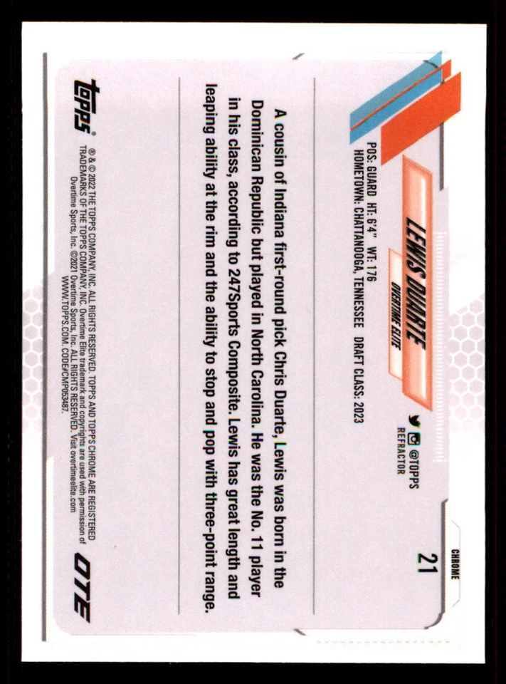 2021-22 Topps Chrome Overtime Elite OTE Refractors #21 Lewis Duarte - Image 2 of 2