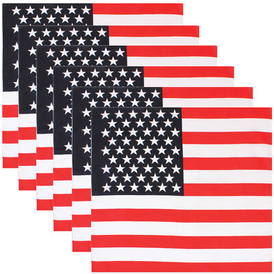 US American Flag Bandana 6-Pack Dust Mask Headband Skull Cap 22''x22'' 100% Cotton