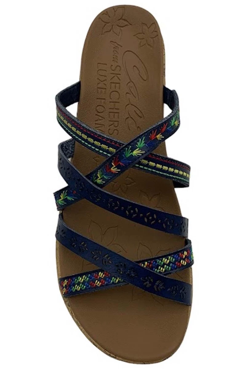 Skechers Beverlee Vegan Wedge Strappy Sandals Tiger Posse Navy