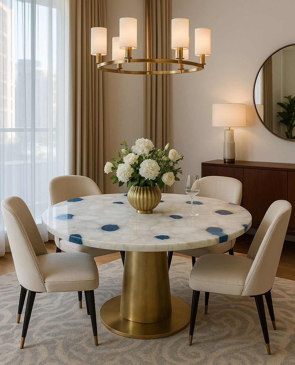 Quartz White & Blue Agate Table - Luxury Natural Stone Furniture - Handmade Slab