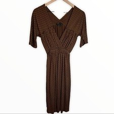 BCBGMAXAZRIA Womens Brown White Polka Dot A-line Silk Blend Dress Size Medium