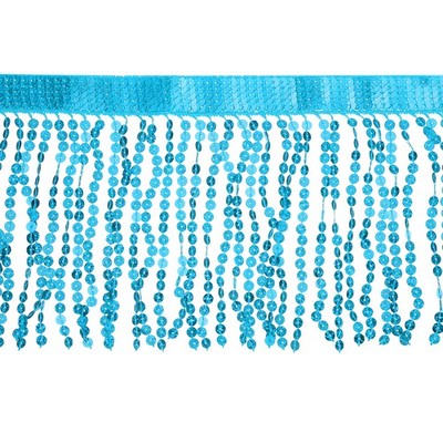 5 Yard 6 Inch Sequins Fringe Trim, Sequins Sparkling Fringe Trim (Lake Blue)