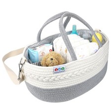 Extra Large Baby Diaper Caddy Organizer - Portable Rope Nursery Basket for Ch...