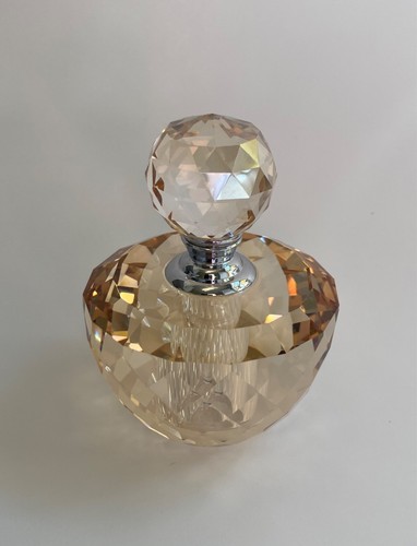 Vintage Oleg Cassini Crystal Perfume Bottle Faceted Honey  Signed