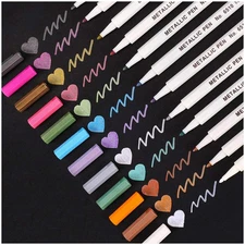 Metallic Marker Pens, 12 Colors Hard Fine Tip Metallic Markers for Black Pape...