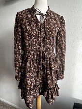 Cider Long Sleeve Dress Small Floral Brown
