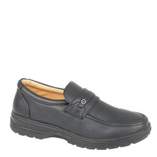 Image of Scimitar M 825 Men's Slip On Apron Saddle Trim Black Loafers