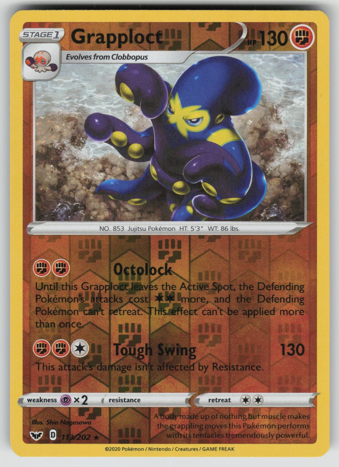Pokemon Grapploct 113/202 SWSH01: Sword & Shield Base Set Reverse Holofoil