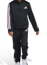 Adidas Tracksuit Jacket  Pants/Joggers Outfit Set Black/Pink Little Girls sz 5