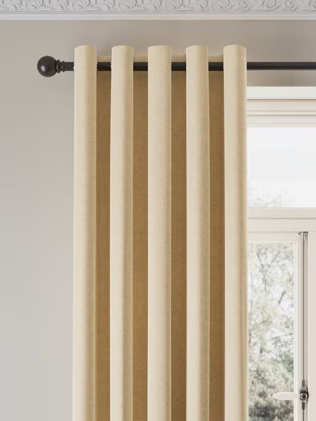 John Lewis Velvet Chenille Thermal Lined Eyelet Curtains 228cm - Natural {Pulls}