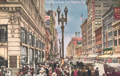 Busy Broadway Los Angeles California Street Scene Bullock's Kress Divided Back