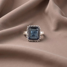 London Blue Topaz Gemstone 925 Sterling Silver Oxidized Jewelry Ring For Wedding