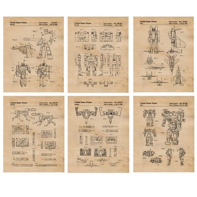 Classic Toy Robots Patent Prints 6 (8x10) for Home Transformer Workshop Office