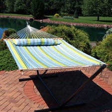 Large Quilted Fabric Hammock with Spreader Ba...