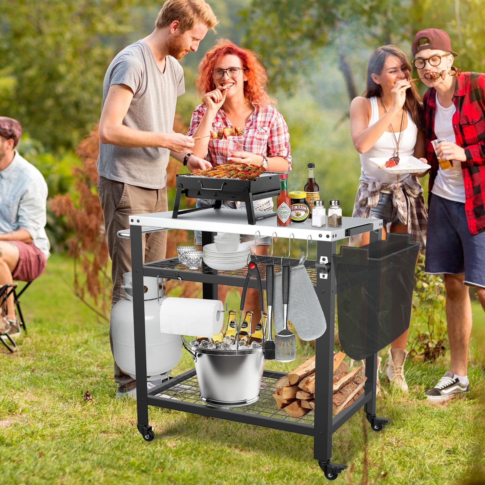 Stainless Steel Pizza Oven Table for Ooni, 650lbs Outdoor Grill Cart with Whe...