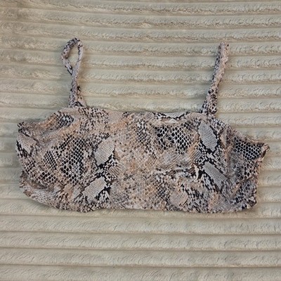 Time & Tru Womens Snake Print Bikini Top Size 1X (16w-18W) Brown Bandeau 