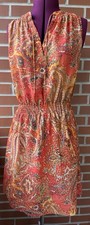 LAUREN RALPH LAUREN Size 4 Sleeveless Orange Paisley Sheer Overlay Cover Dress