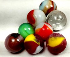Vintage Marbles Mixed Lot of 8, Various Styles, Types and Ages Orange, Blue, Br
