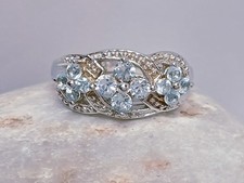 Size K sterling Silver 925 Ring pale blue stones stone unusual ornate ladies