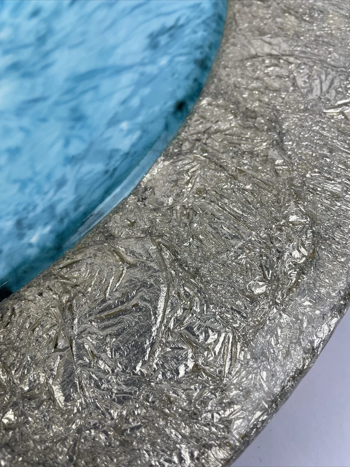 Fregadero de vaso de vidrio de diseño redondo azul metálico plateado diseño de decoración moderna OD 16"" Foto 3 de 4