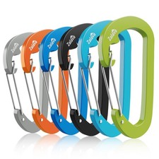 6 Pack Carabiner Clip D-Shape Spring for Keychain 3 inch Heavy Duty Assorted