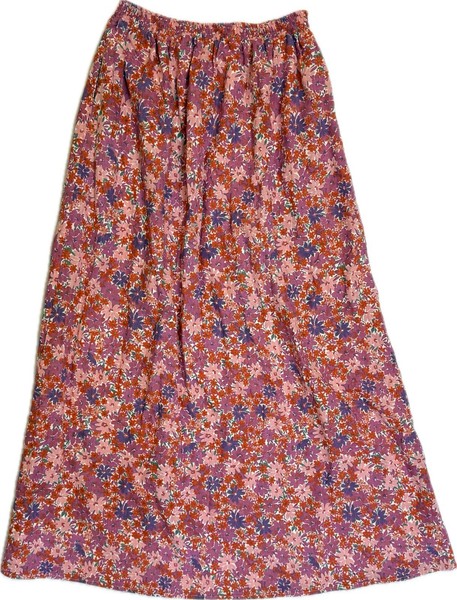 Forsoul XL 16 Floral Skirt Orange Pink 55% linen Maxi Elastic Waist Lined Pocket