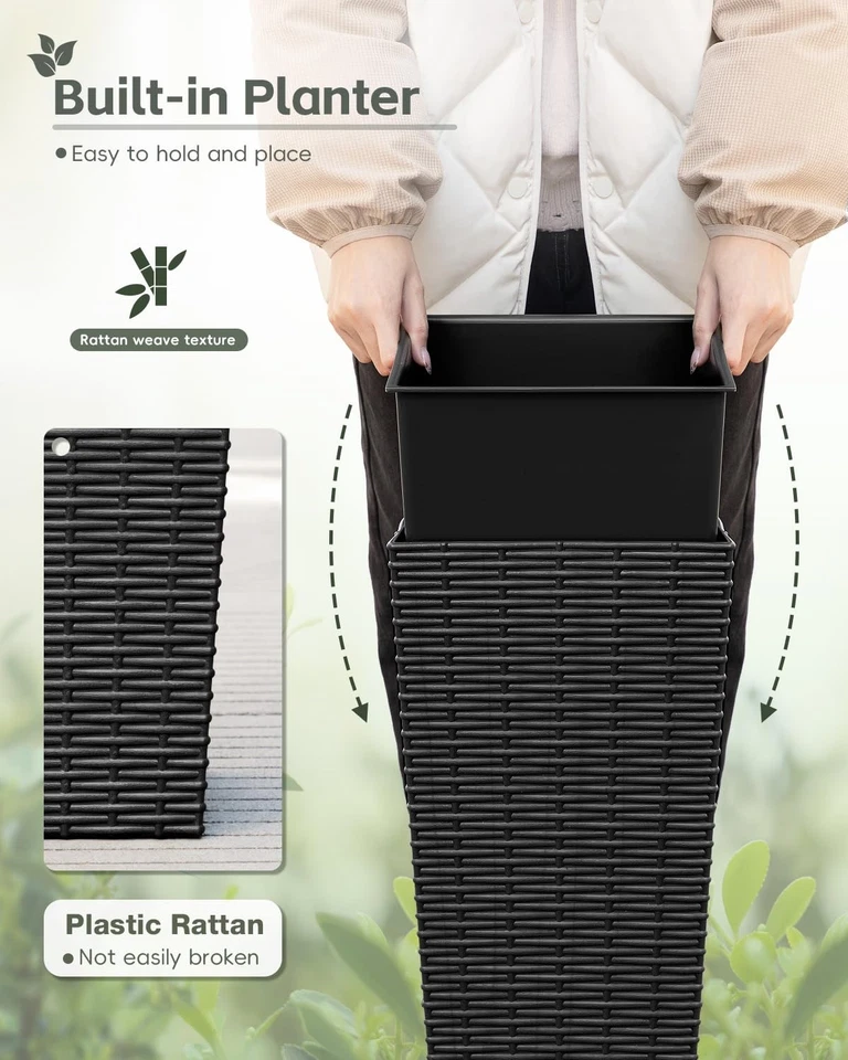 Macetas de plástico de 24 pulgadas de alto con textura de ratán - Juego de 2, interiores desmontables... Foto 4 de 4