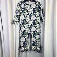Pete and Lucy Girls Sweet Blue/Green/White Floral Romper 18-24mo EUC