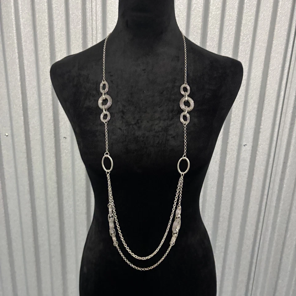 Premier Designs Silver Tone Textured Link Necklace Statement Chain Layered Women - Image 3 of 4