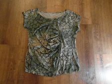 a.n.a A New Approach Petite PXL Tan Gray Black Blouse Top Short Sleeve 1553G-3